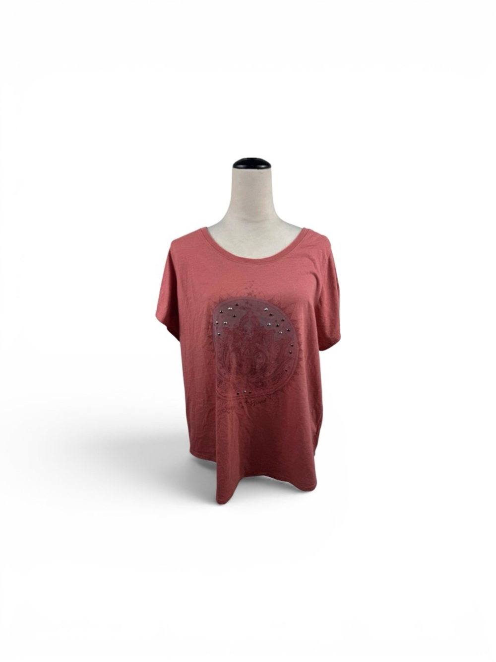 Lucky Brand salmon pink colored short sleeve top with silver studs size XL